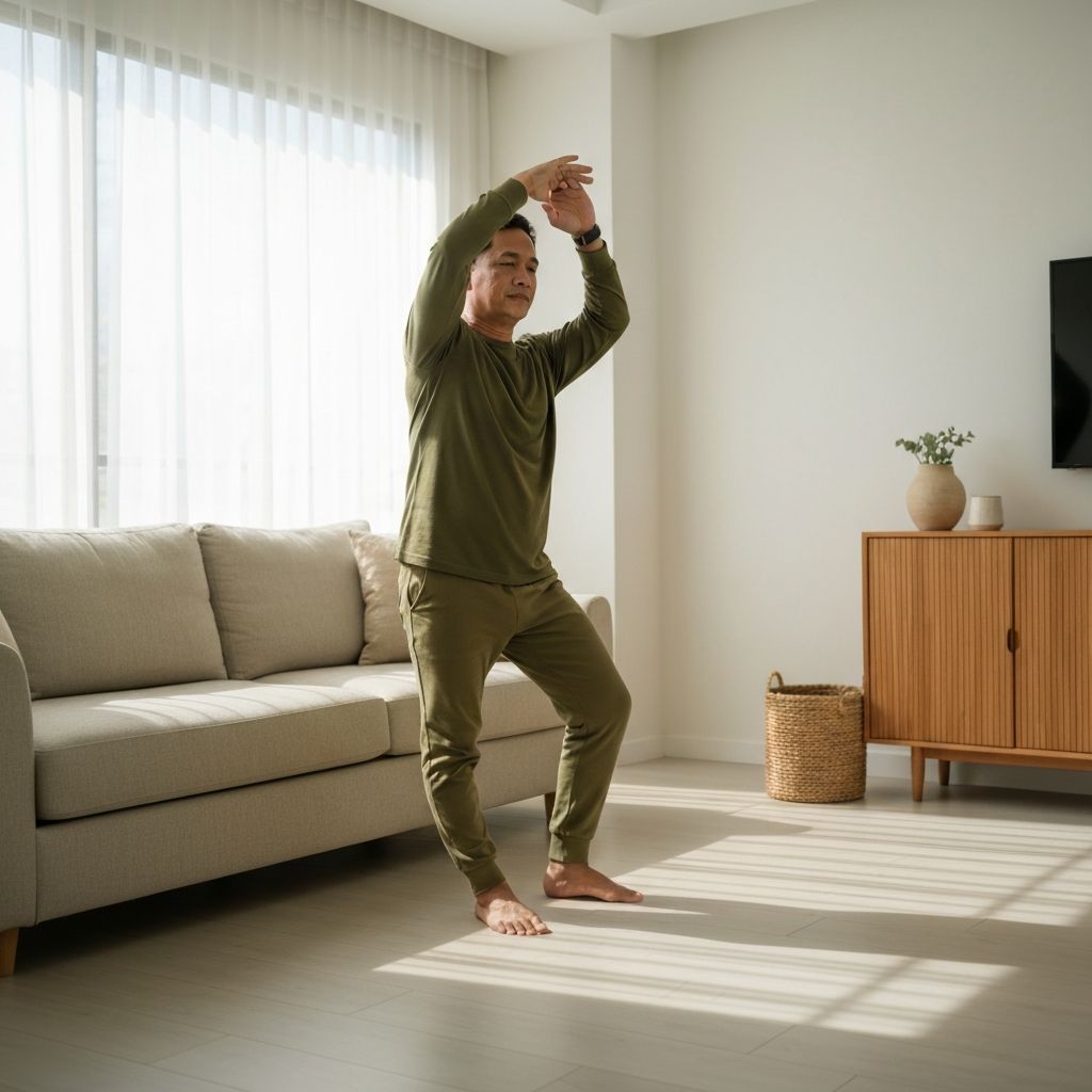 Pria menjalani rutinitas sehat di rumah